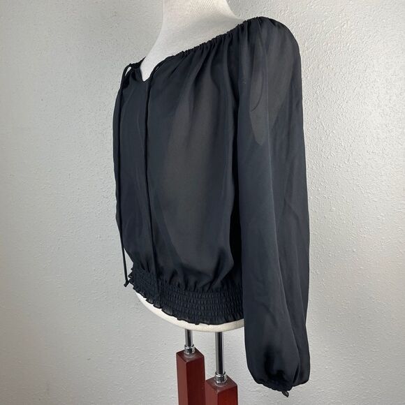 AGB Sheer Black Cropped Blouse Top Size M EUC - Picture 3 of 6